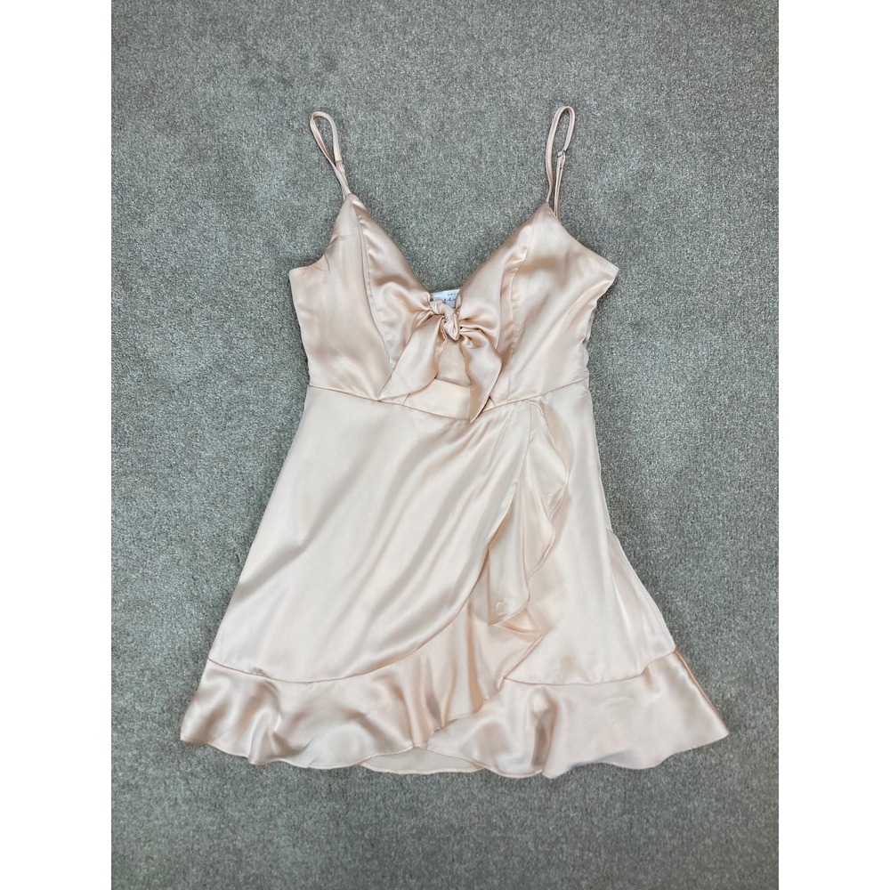 American Threads Wrap Tie Front Y2K Babydoll Coquette Dress Womens M Champagne